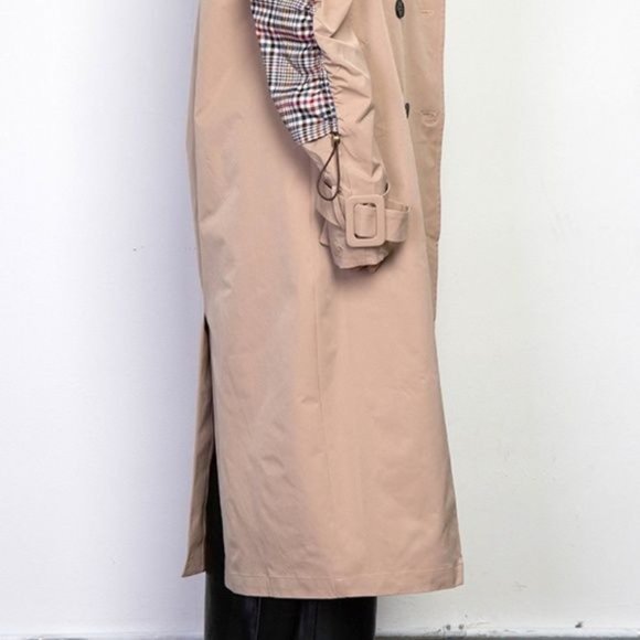 Callie Lives Elaine Berry: Rehab Lab Rain Trench Plaid Double Breasted Tan Coat - Picture 16 of 16